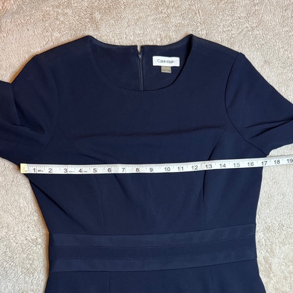 Calvin Klein Elegant Navy Midi Dress with mesh stripes sz 6 - Picture 8 of 14